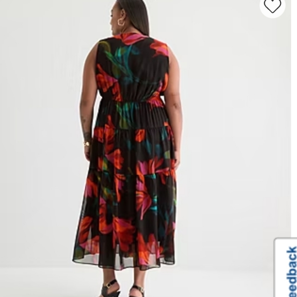 Robbie Bee Black and Red Floral Maxi Dress NWT - Picture 2 of 7